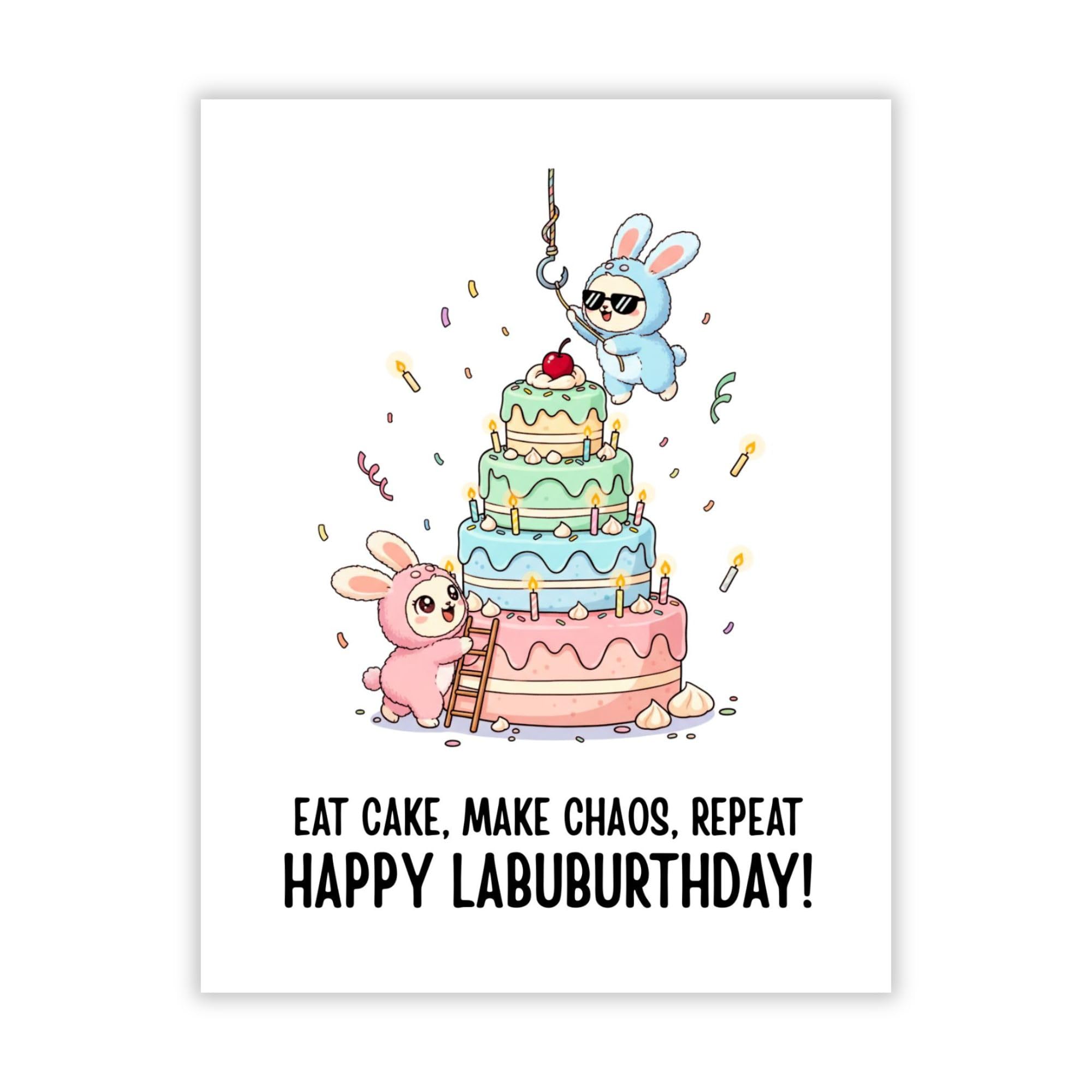 Cute Anime Birthday Card Compatible with Labubu Birthday Theme Handmade Collectible Character Greeting Card for Friends Kids Women Men Unique Gift