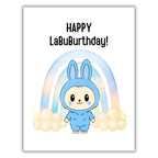 Cute Birthday Card Compatible with Labubu Birthday Theme, Handmade Greeting Card for Kids, Friends, Collectors, Anime-Inspired Gift