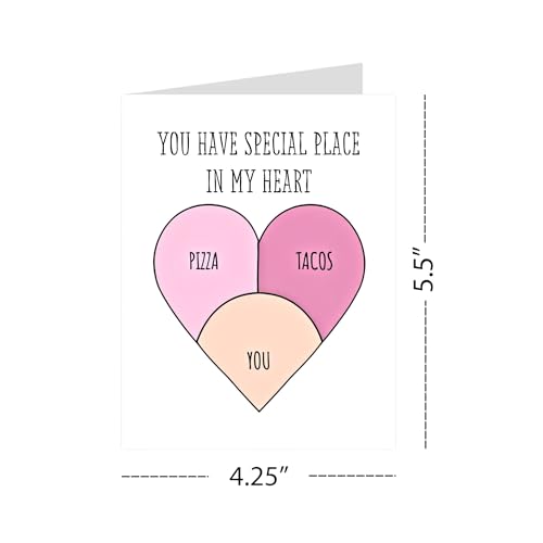 You Have a Special Place in My Heart Greeting Card Cute Love Card with Pizza, Tacos & You – Anniversary & Valentine’s Card for Husband, Wife, Boyfriend, Girlfriend – Made in USA