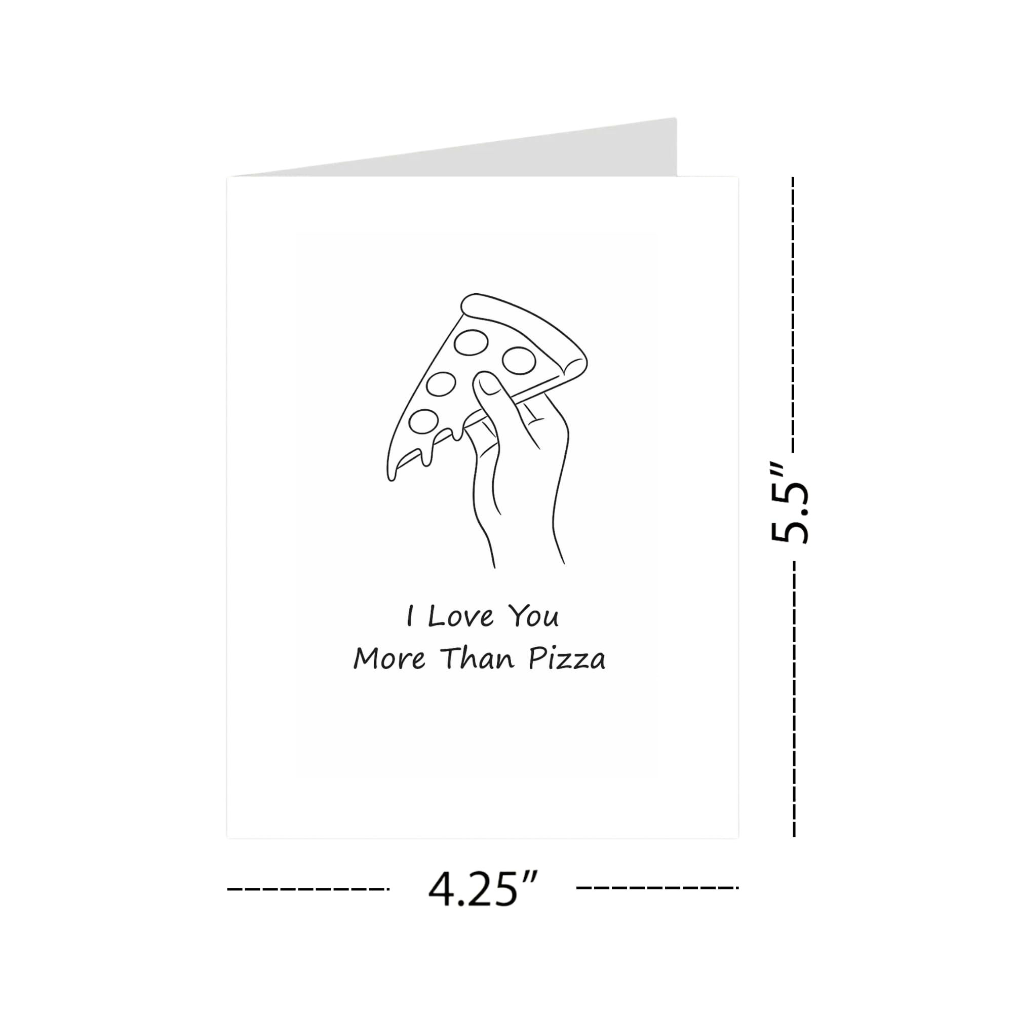 I Love You More Than Pizza Greeting Card – Funny Minimalist Line Art Love Card with Envelope – Cute Gift for Couples, Valentine’s Day – Blank Inside