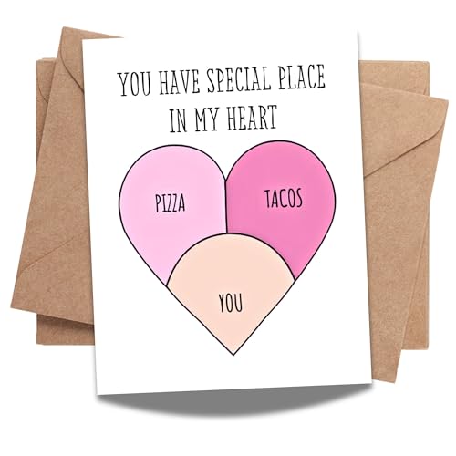 You Have a Special Place in My Heart Greeting Card Cute Love Card with Pizza, Tacos & You – Anniversary & Valentine’s Card for Husband, Wife, Boyfriend, Girlfriend – Made in USA