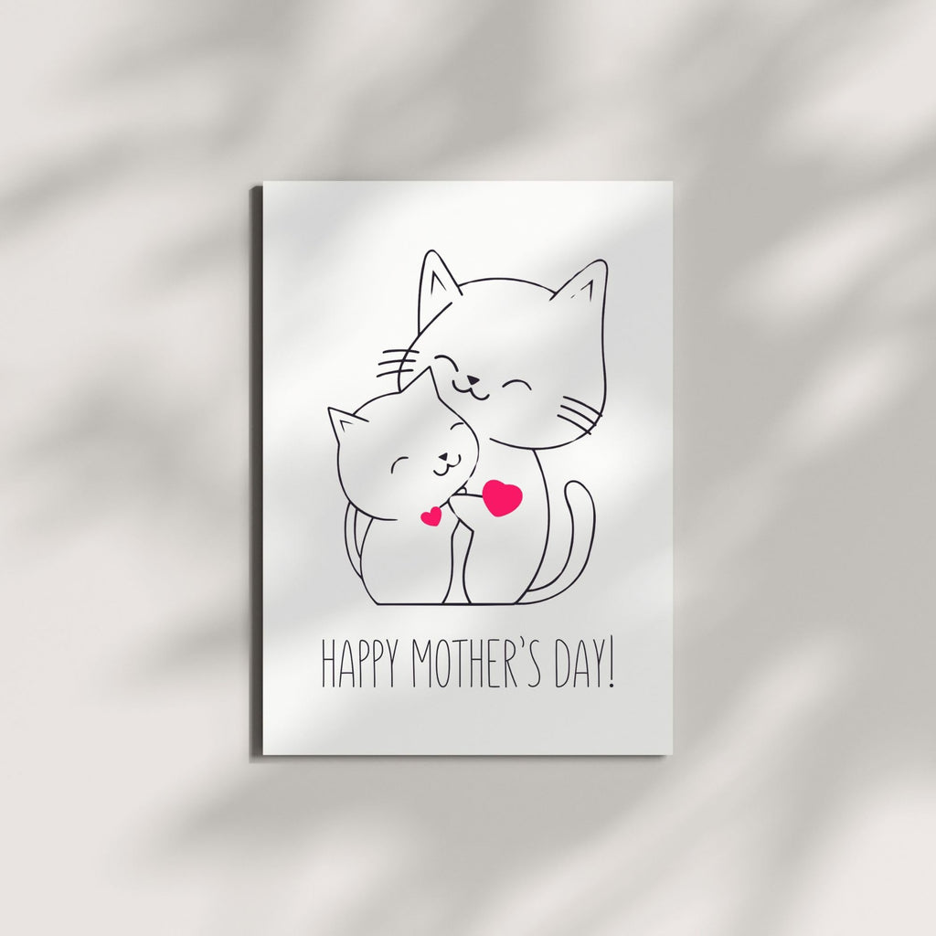 Cute Mother’s Day Card Cat & Kitten Illustration Adorable Heartwarming Design Premium Quality Blank Inside Made in USA