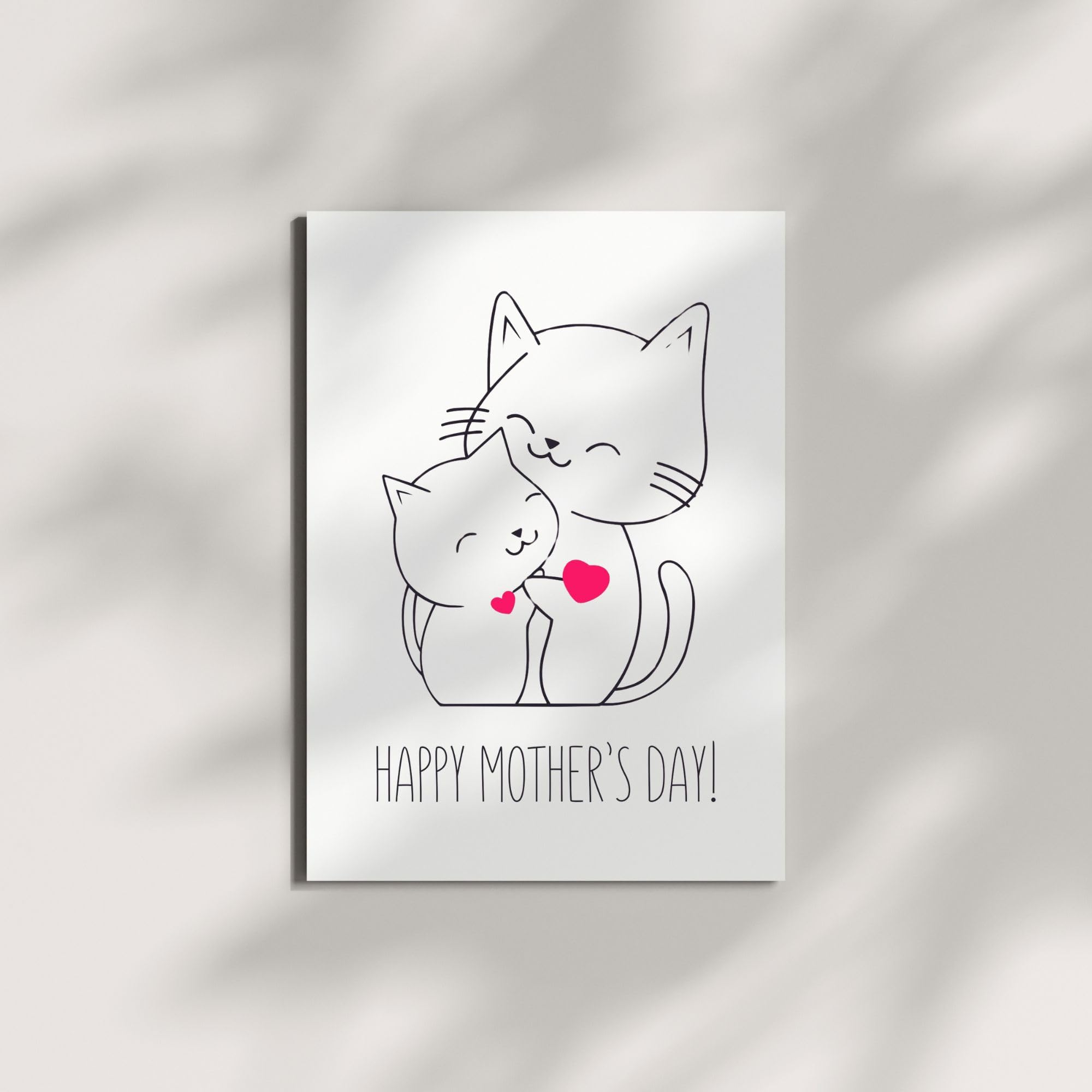 Cute Mother’s Day Card Cat & Kitten Illustration Adorable Heartwarming Design Premium Quality Blank Inside Made in USA