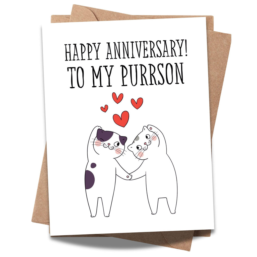 Happy Anniversary to My Purrson Cute Greeting Card for Cat Lovers, Husband, Wife, Boyfriend, Girlfriend Funny Cat Anniversary Card – Made in USA