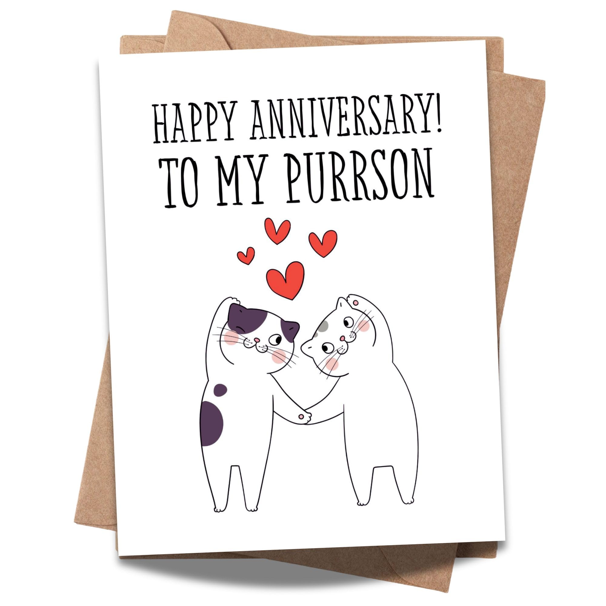 Happy Anniversary to My Purrson Cute Greeting Card for Cat Lovers, Husband, Wife, Boyfriend, Girlfriend Funny Cat Anniversary Card – Made in USA