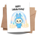 Cute Birthday Card Compatible with Labubu Birthday Theme, Handmade Greeting Card for Kids, Friends, Collectors, Anime-Inspired Gift