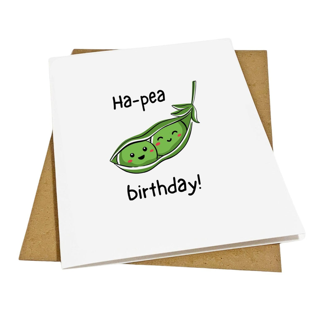Funny Peas Birthday Card - Cute Happy Birthday Greeting Card for Friends, Family, Kids, Husband, Wife, Boyfriend, Girlfriend - Punny Vegetable Card with Envelope