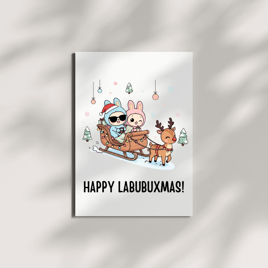 Cute Merry Christmas Card Compatible with Labubu Christmas Theme, Handmade Collectible-Inspired Greeting Card for Men, Women, Kids, Friends, Holiday Gift