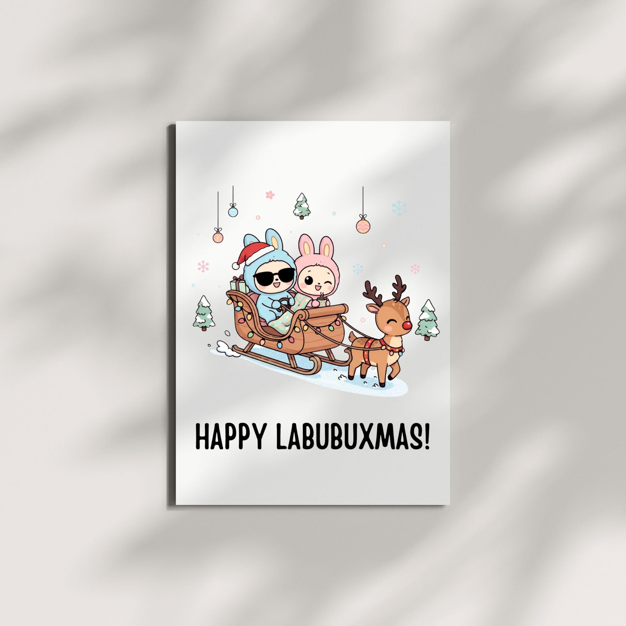 Cute Merry Christmas Card Compatible with Labubu Christmas Theme, Handmade Collectible-Inspired Greeting Card for Men, Women, Kids, Friends, Holiday Gift