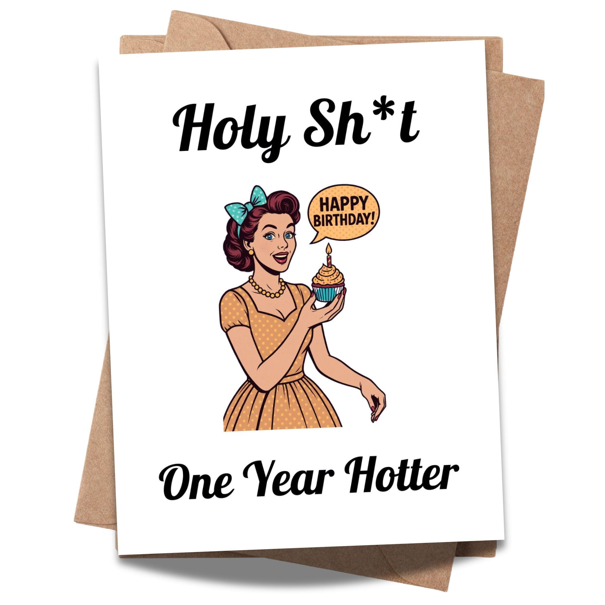 Retro One Year Hotter Birthday Card Funny Vintage Birthday Greeting for Women Men Friends Coworkers Handmade Card Gift USA