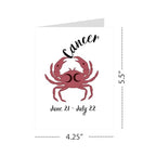 Cancer Zodiac Greeting Card – June 21 to July 22 – Minimal Crab Design Astrology Card for Birthdays, Horoscope Lovers & Cancer Season Gifts