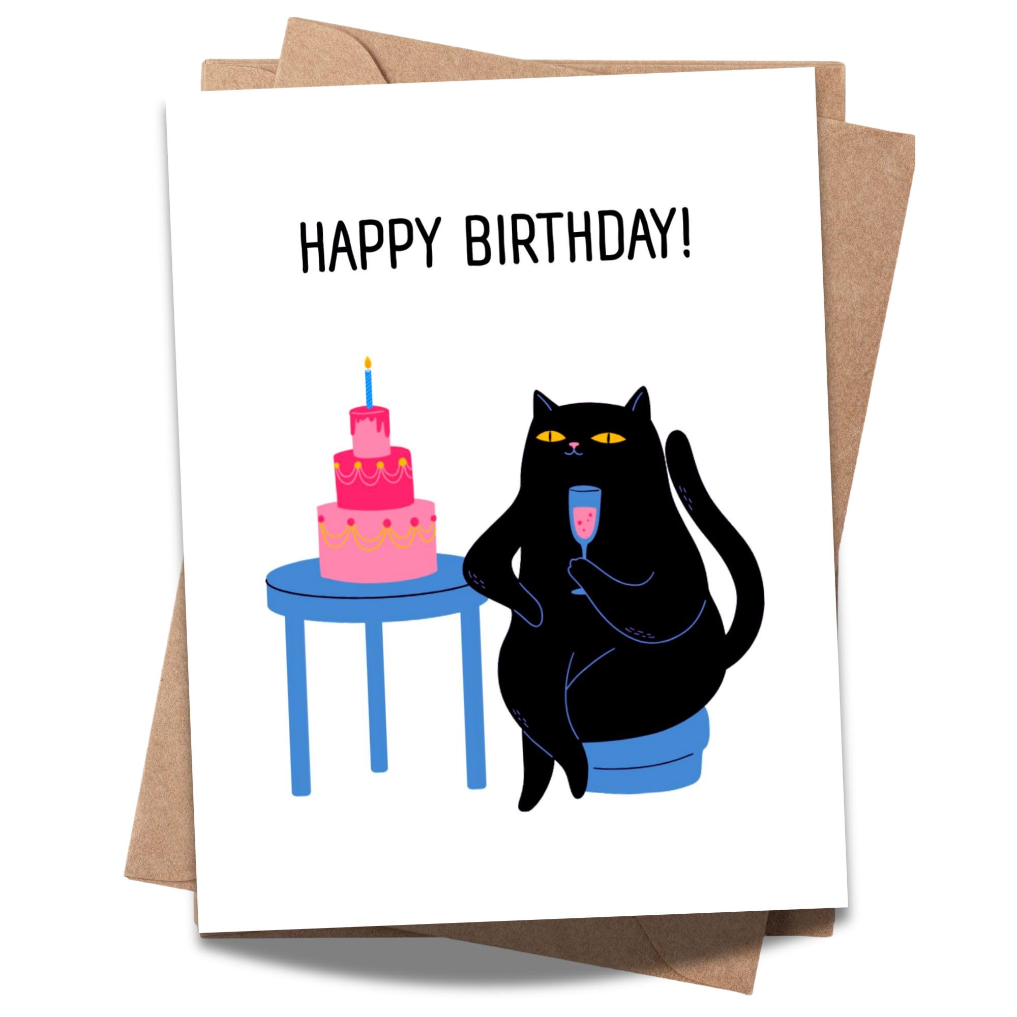 Funny Birthday Card with Cat Celebration for Women, Men, Kids, Friends, Coworkers – Cute Cat Party Greeting Card Handmade in USA