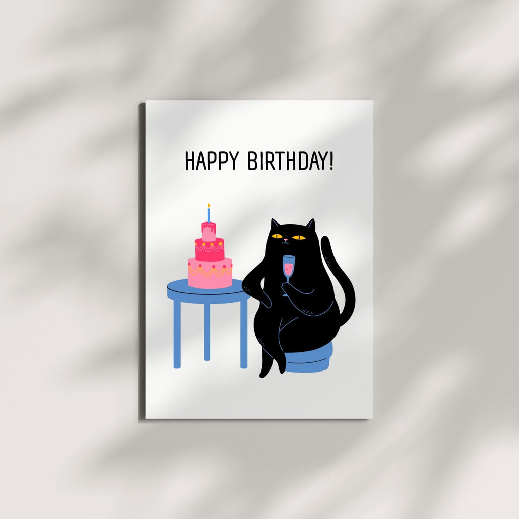 Funny Birthday Card with Cat Celebration for Women, Men, Kids, Friends, Coworkers – Cute Cat Party Greeting Card Handmade in USA