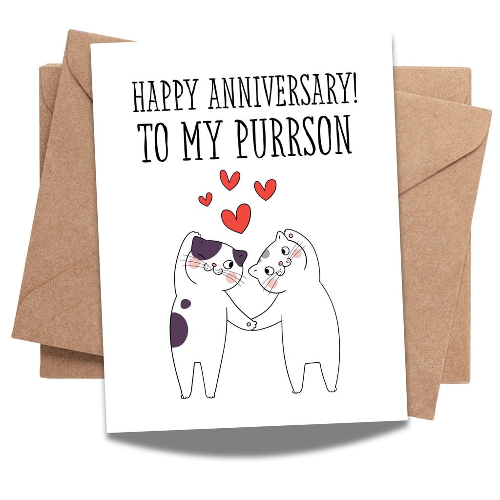 Happy Anniversary to My Purrson Cute Greeting Card for Cat Lovers, Husband, Wife, Boyfriend, Girlfriend Funny Cat Anniversary Card – Made in USA