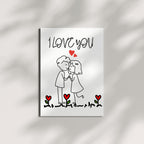 I Love You Cute Couple Greeting Card – Hand-Drawn Romantic Illustration – 4.25x5.5 inch – Blank Inside – Sweet Gift for Anniversary or Valentine’s Day
