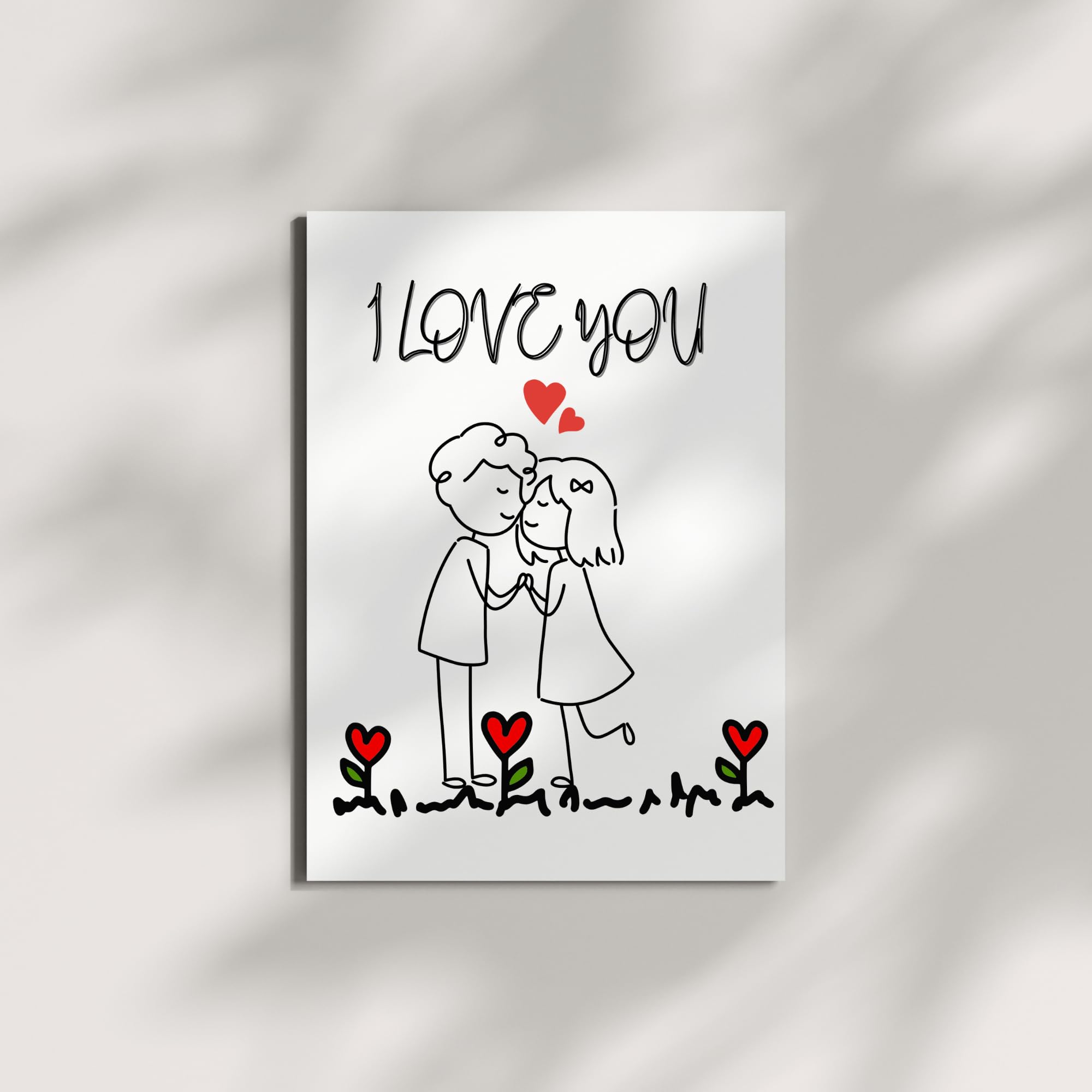 I Love You Cute Couple Greeting Card – Hand-Drawn Romantic Illustration – 4.25x5.5 inch – Blank Inside – Sweet Gift for Anniversary or Valentine’s Day