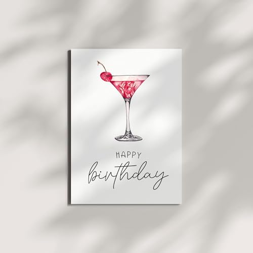 Happy Birthday Cocktail Theme Card Funny Celebration Greeting for Women Men Friends Coworkers Handmade in USA