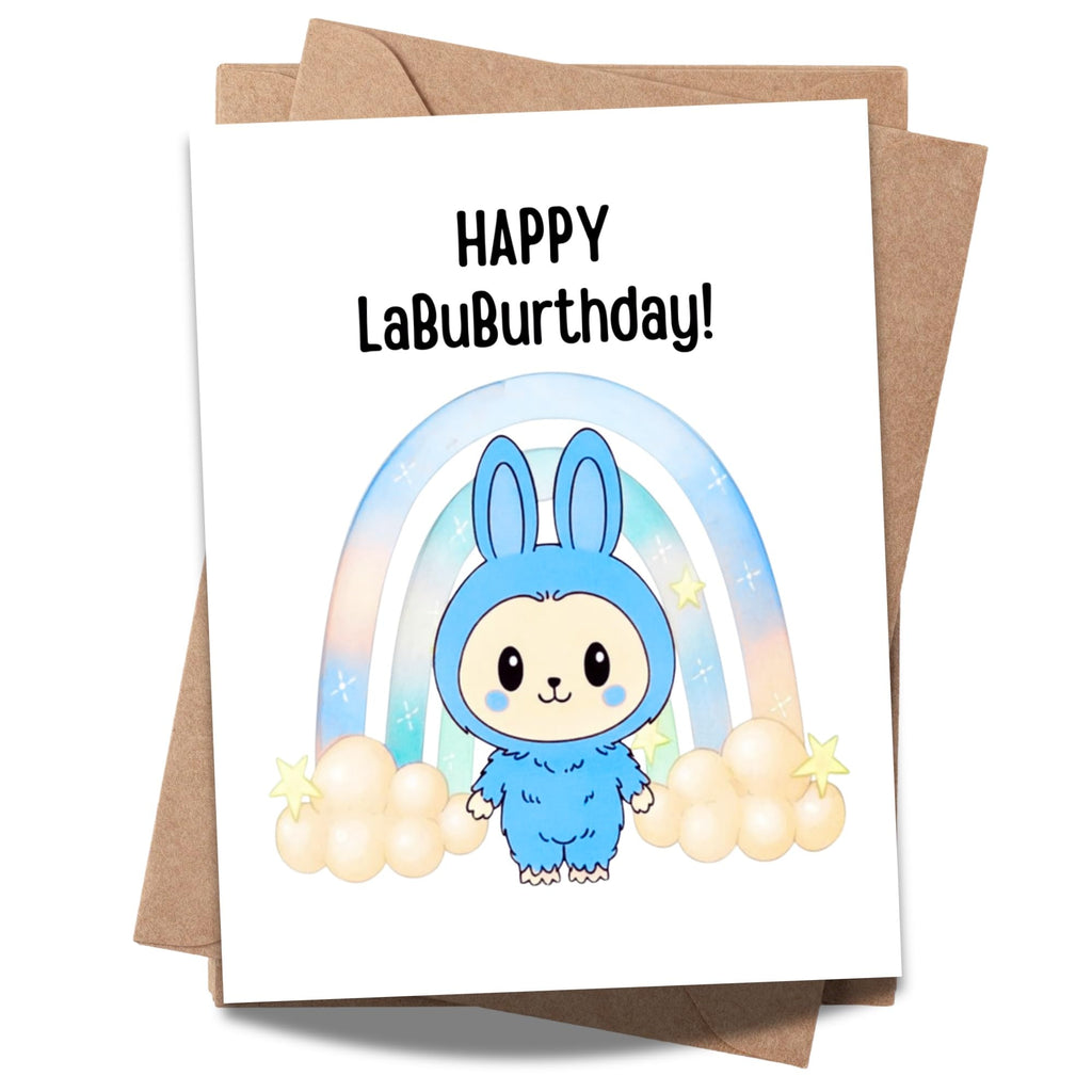Cute Birthday Card Compatible with Labubu Birthday Theme, Handmade Greeting Card for Kids, Friends, Collectors, Anime-Inspired Gift