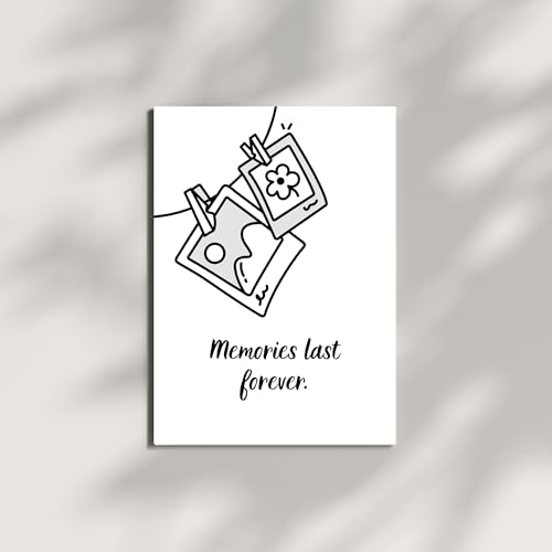 Memories Last Forever Card – Minimalist Black & White Polaroid Design – Sentimental Gift for Friends, Scrapbook Journaling, Memory Keepsake Note Card