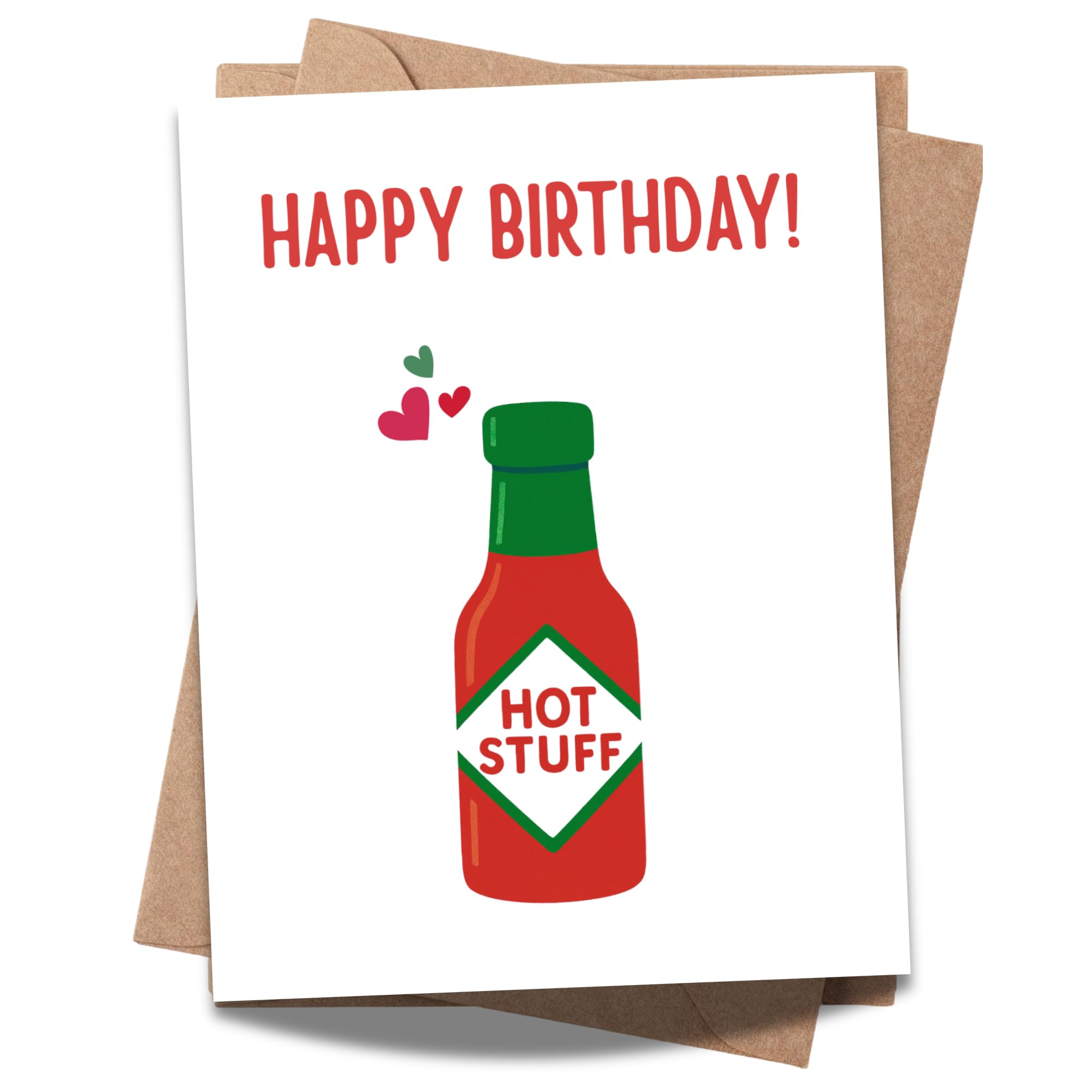 Happy Birthday Hot Stuff Card for Wife, Girlfriend, Her Funny Romantic Greeting Card Handmade in USA with Envelope