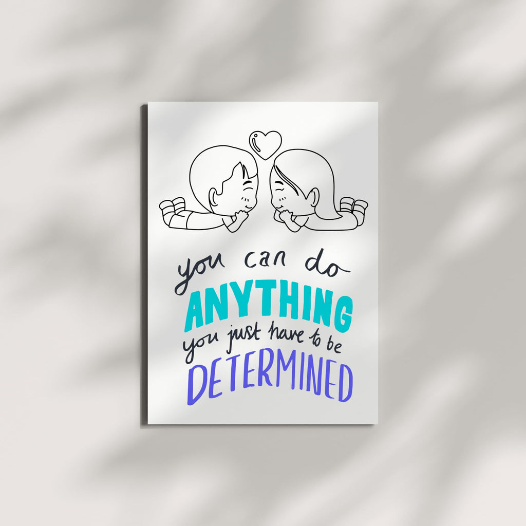 You Can Do Anything Encouragement Card – Cute Chibi Couple Illustration – 4.25x5.5 inch – Blank Inside – Motivational Greeting Card for Support & Love
