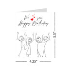 Happy Birthday Greeting Card – Fun Dancing Characters Design with Hearts – 4.25x5.5 inch – Blank Inside – Cute and Cheerful Birthday Card for Loved Ones