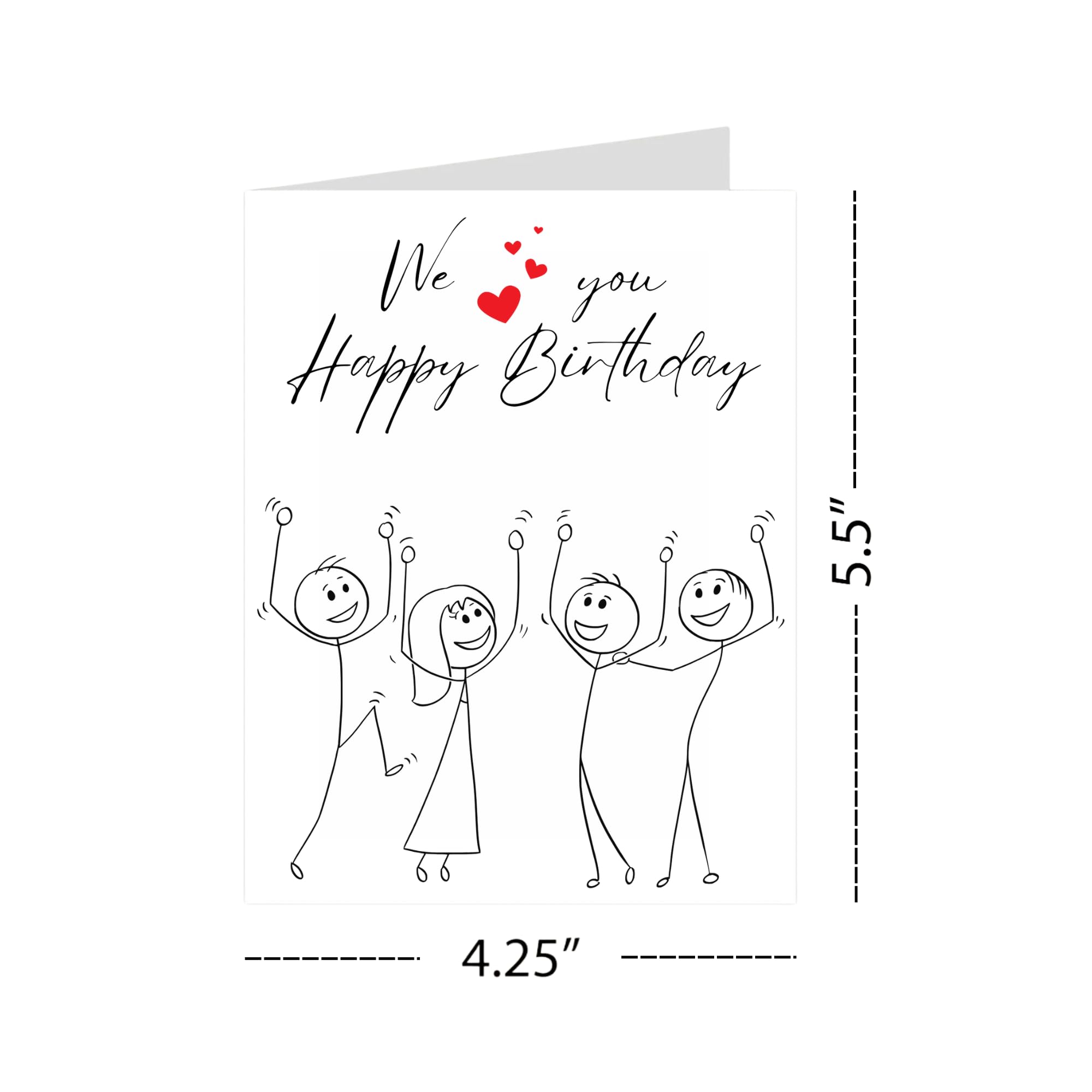 Happy Birthday Greeting Card – Fun Dancing Characters Design with Hearts – 4.25x5.5 inch – Blank Inside – Cute and Cheerful Birthday Card for Loved Ones