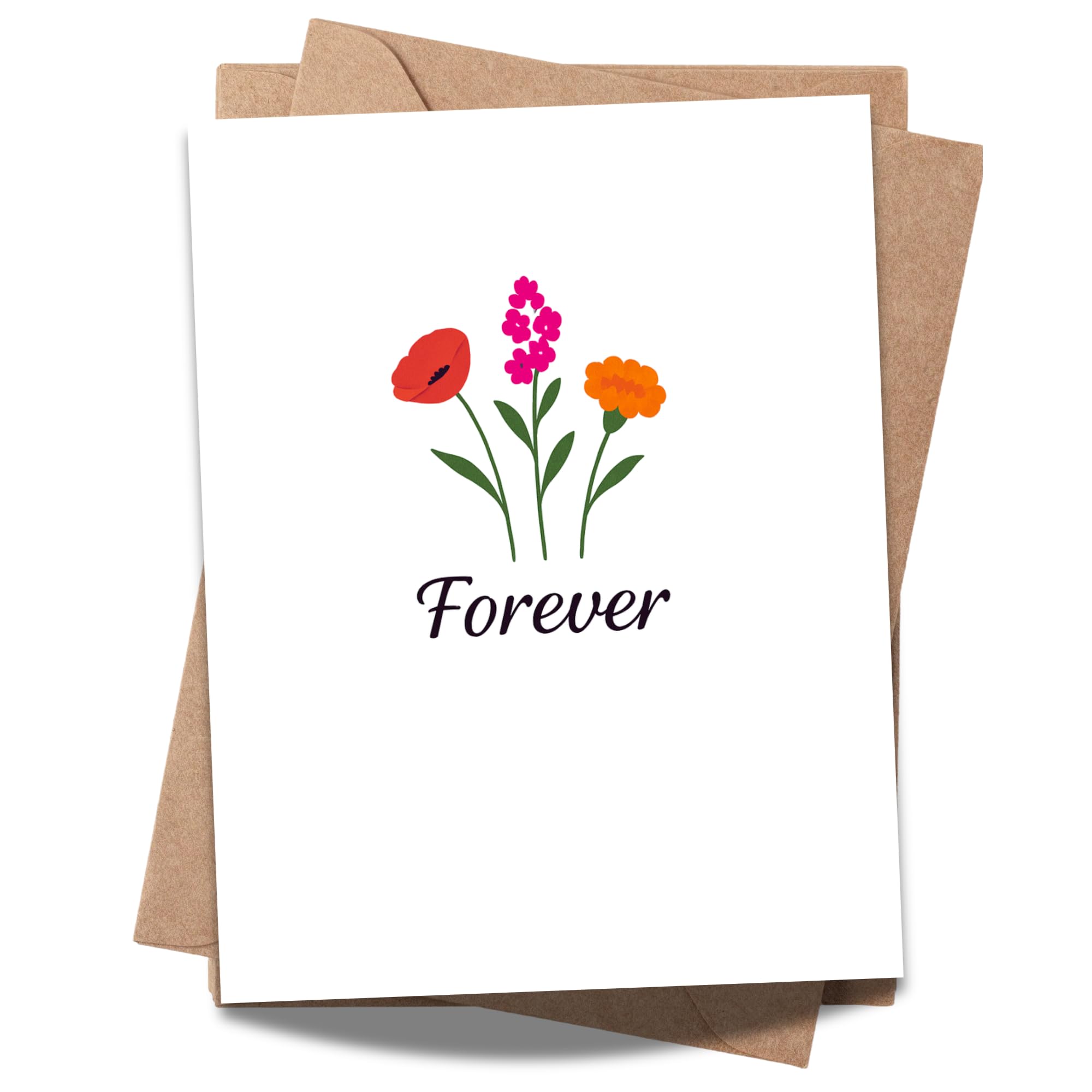 Forever Greeting Card – Minimalist Floral Illustration with Elegant Script – Blank Inside – 4.25x5.5 inch Card for Love, Friendship, or Sympathy