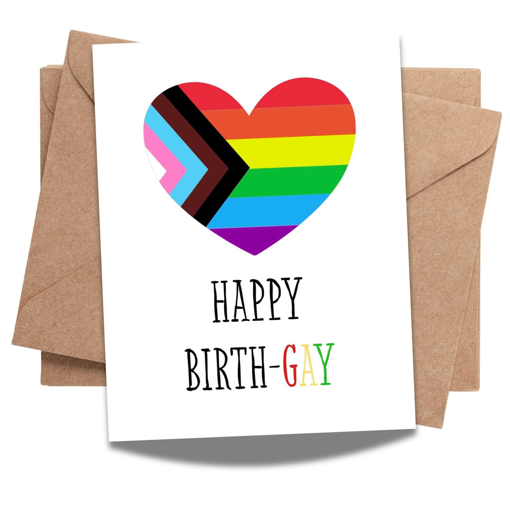 Happy Birth-Gay LGBTQ+ Greeting Card with Rainbow Heart – Funny Birthday Card for Gay Friend, Boyfriend, Husband, LGBTQ Couple – Made in USA
