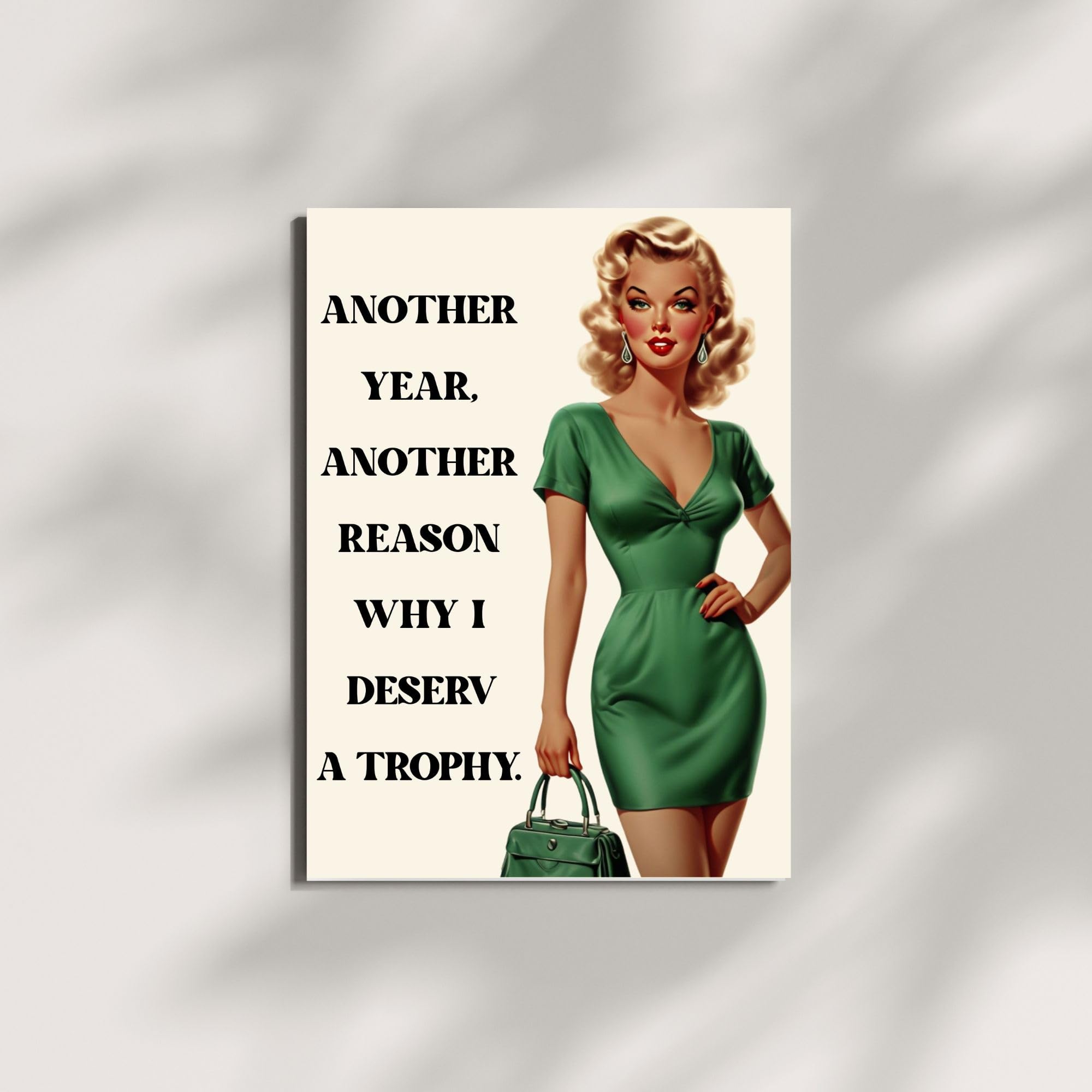 Retro Funny Anniversary Greeting Card Retro Woman Trophy Design for Husband, Wife, Boyfriend, Girlfriend – Love Card for Couples – Made in USA