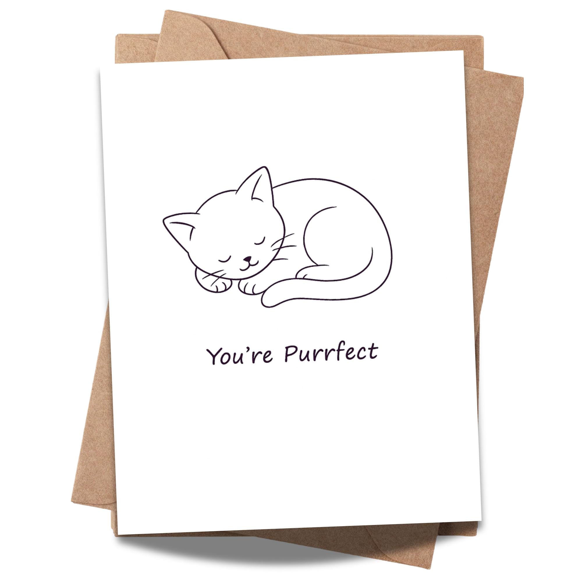 You’re Purrfect Greeting Card – Minimalist Cat Line Art Card with Envelope – Cute Love Card for Cat Lovers, Anniversaries, Just Because – Blank Inside