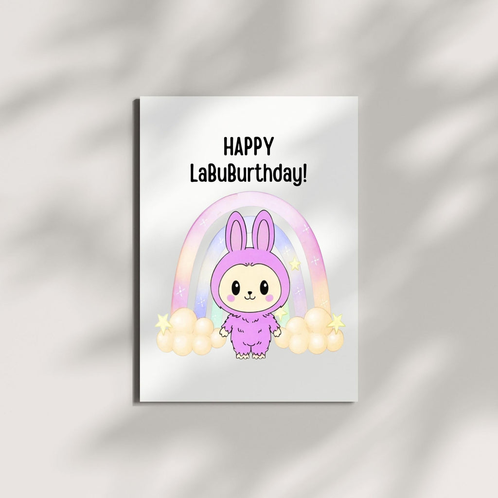Cute Birthday Card Compatible with Labubu Birthday Theme, Handmade Greeting Card for Kids, Friends, Collectors, Anime-Inspired Gift