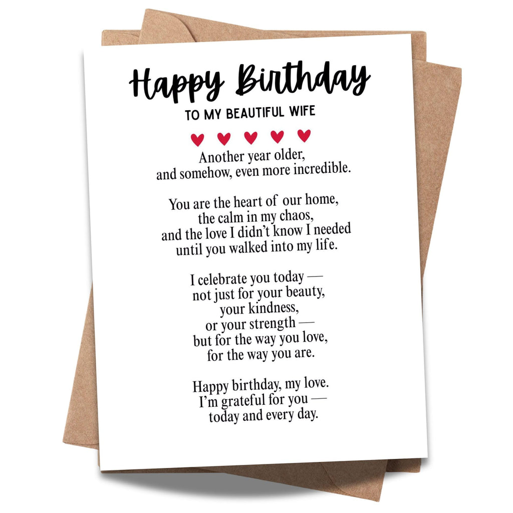 Happy Birthday Card Message to Beautiful Wife from Husband Romantic Greeting Card for Wife Handmade in USA Birthday Card for Her
