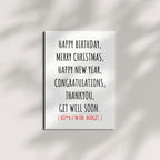 Funny All Occasion Card – Birthday, Christmas, New Year, Congrats, Get Well, Thank You – Sarcastic Budget Card for Friends or Coworkers – Handmade in USA