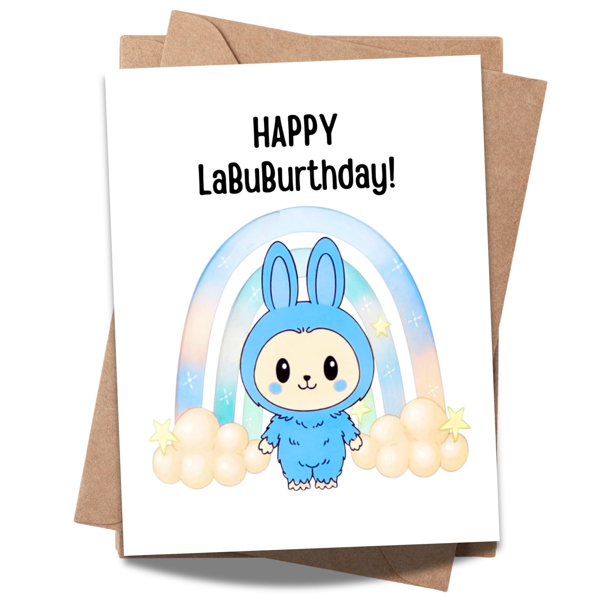 Cute Birthday Card Compatible with Labubu Birthday Theme, Handmade Greeting Card for Kids, Friends, Collectors, Anime-Inspired Gift