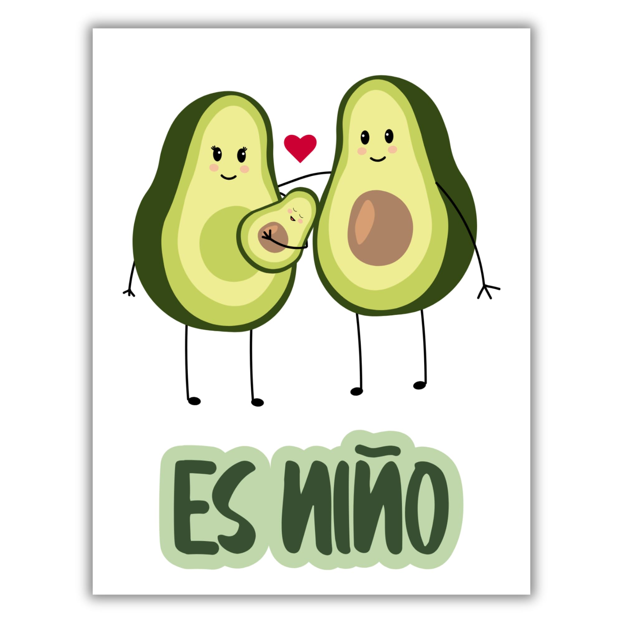 Tarjeta de Nacimiento Niño – Diseño Divertido de Familia de Aguacates – 10.8x14 cm – Interior en Blanco – Felicitación Adorable para Bebé Recién Nacido
