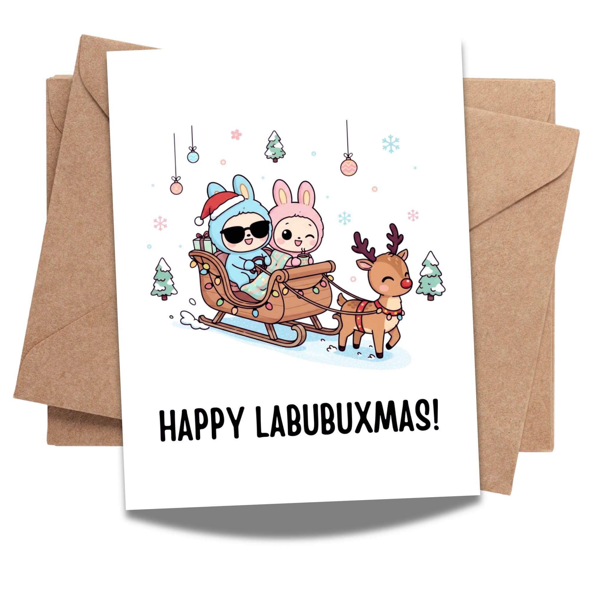 Cute Merry Christmas Card Compatible with Labubu Christmas Theme, Handmade Collectible-Inspired Greeting Card for Men, Women, Kids, Friends, Holiday Gift