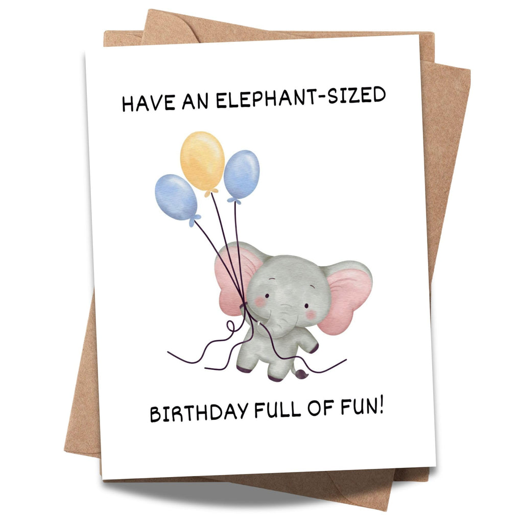 Funny Elephant Birthday Card Hilarious Animal Greeting for Men, Women, Kids, Friends, Coworkers – Handmade in USA