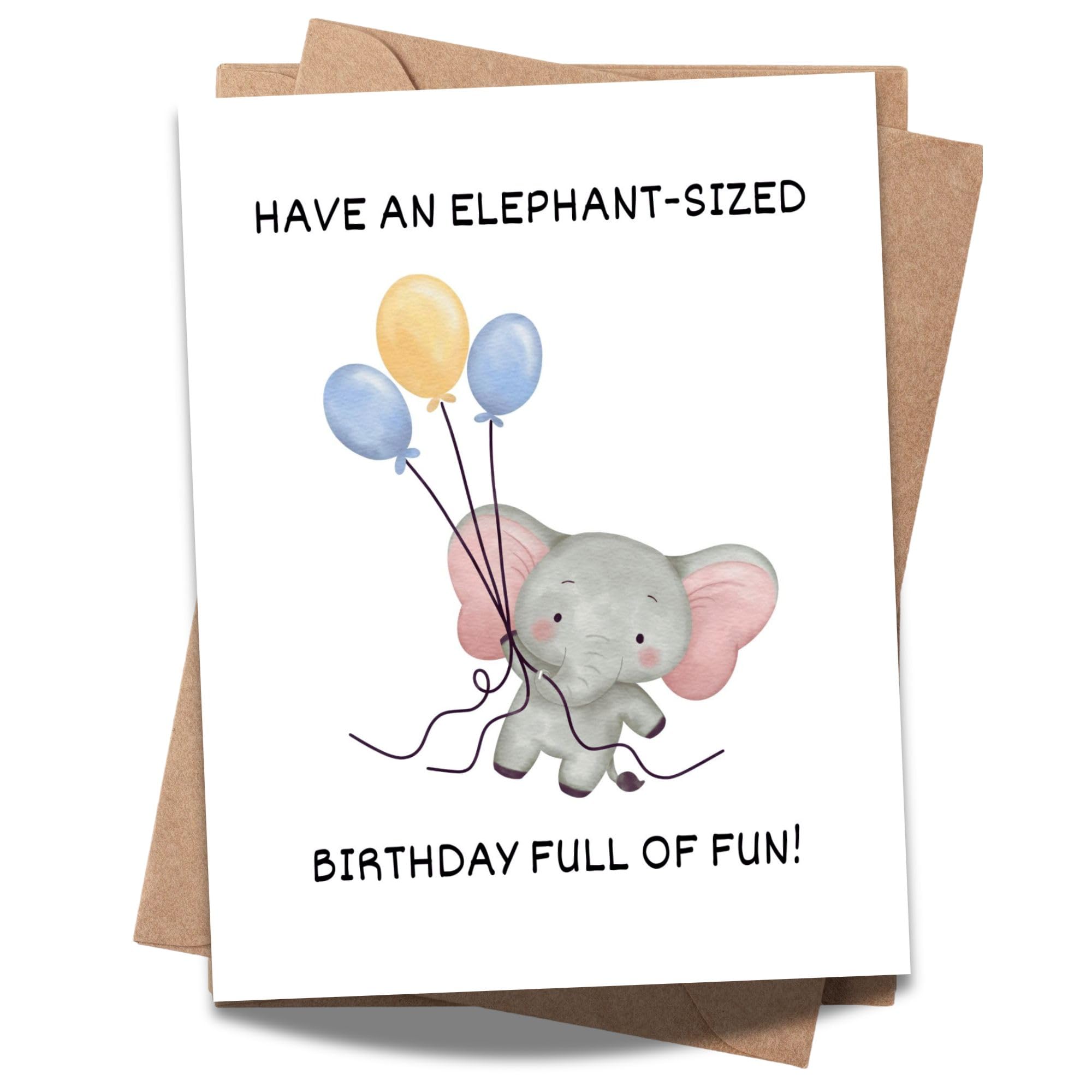 Funny Elephant Birthday Card Hilarious Animal Greeting for Men, Women, Kids, Friends, Coworkers – Handmade in USA