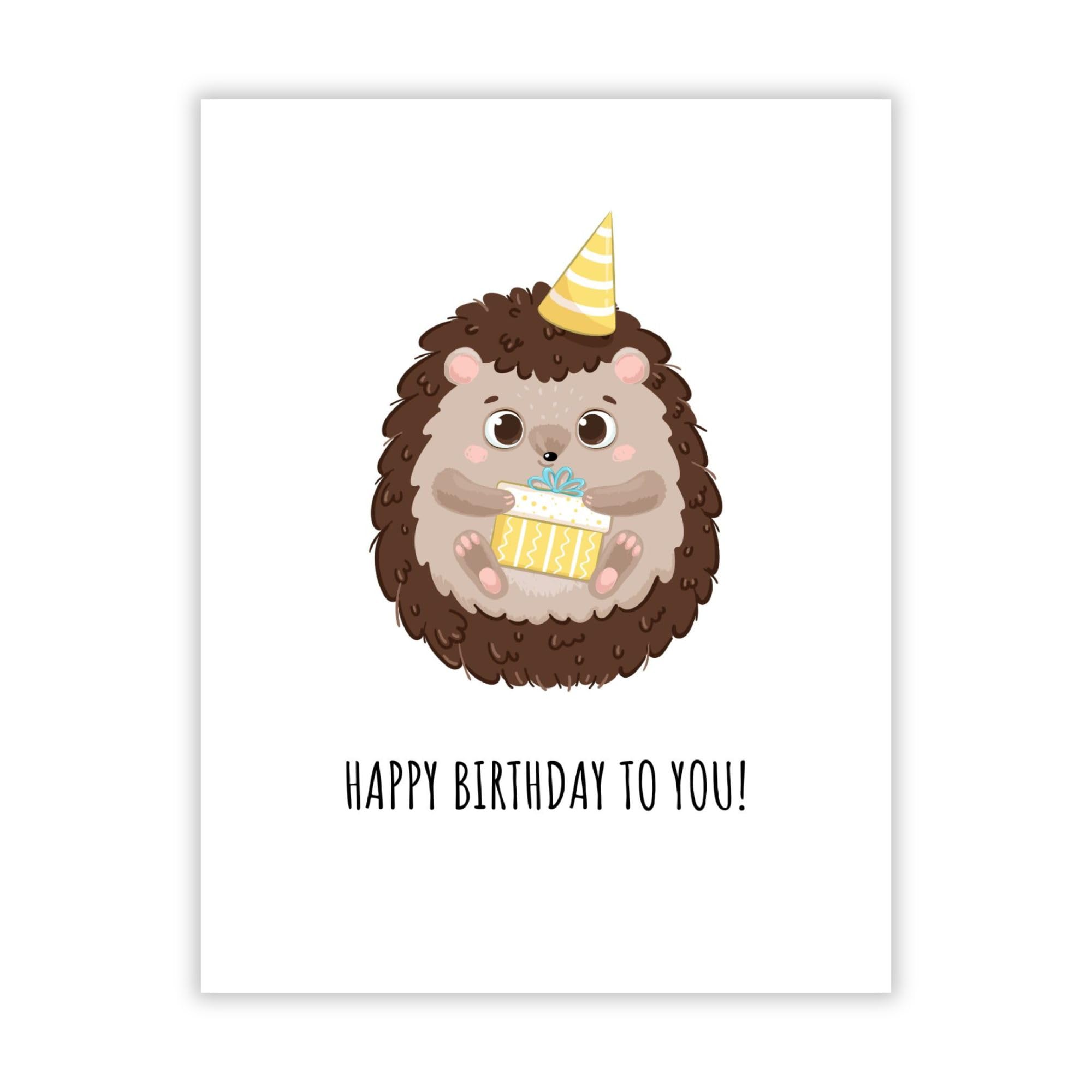 Cute Hedgehog Birthday Card Adorable Animal Greeting for Men, Women, Kids, Friends, Coworkers – Handmade in USA