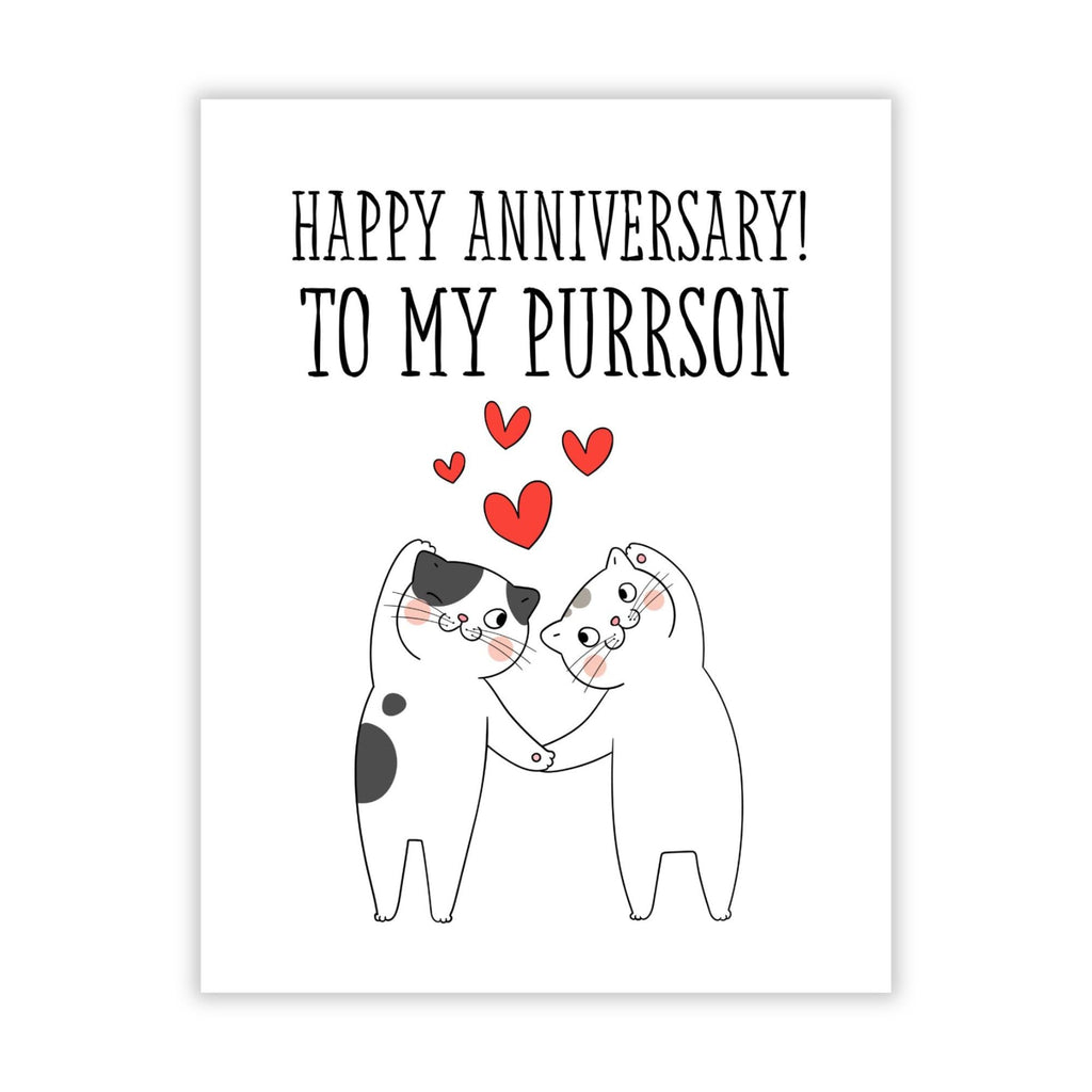 Happy Anniversary to My Purrson Cute Greeting Card for Cat Lovers, Husband, Wife, Boyfriend, Girlfriend Funny Cat Anniversary Card – Made in USA