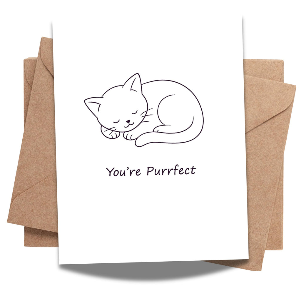 You’re Purrfect Greeting Card – Minimalist Cat Line Art Card with Envelope – Cute Love Card for Cat Lovers, Anniversaries, Just Because – Blank Inside