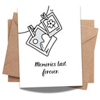 Memories Last Forever Card – Minimalist Black & White Polaroid Design – Sentimental Gift for Friends, Scrapbook Journaling, Memory Keepsake Note Card