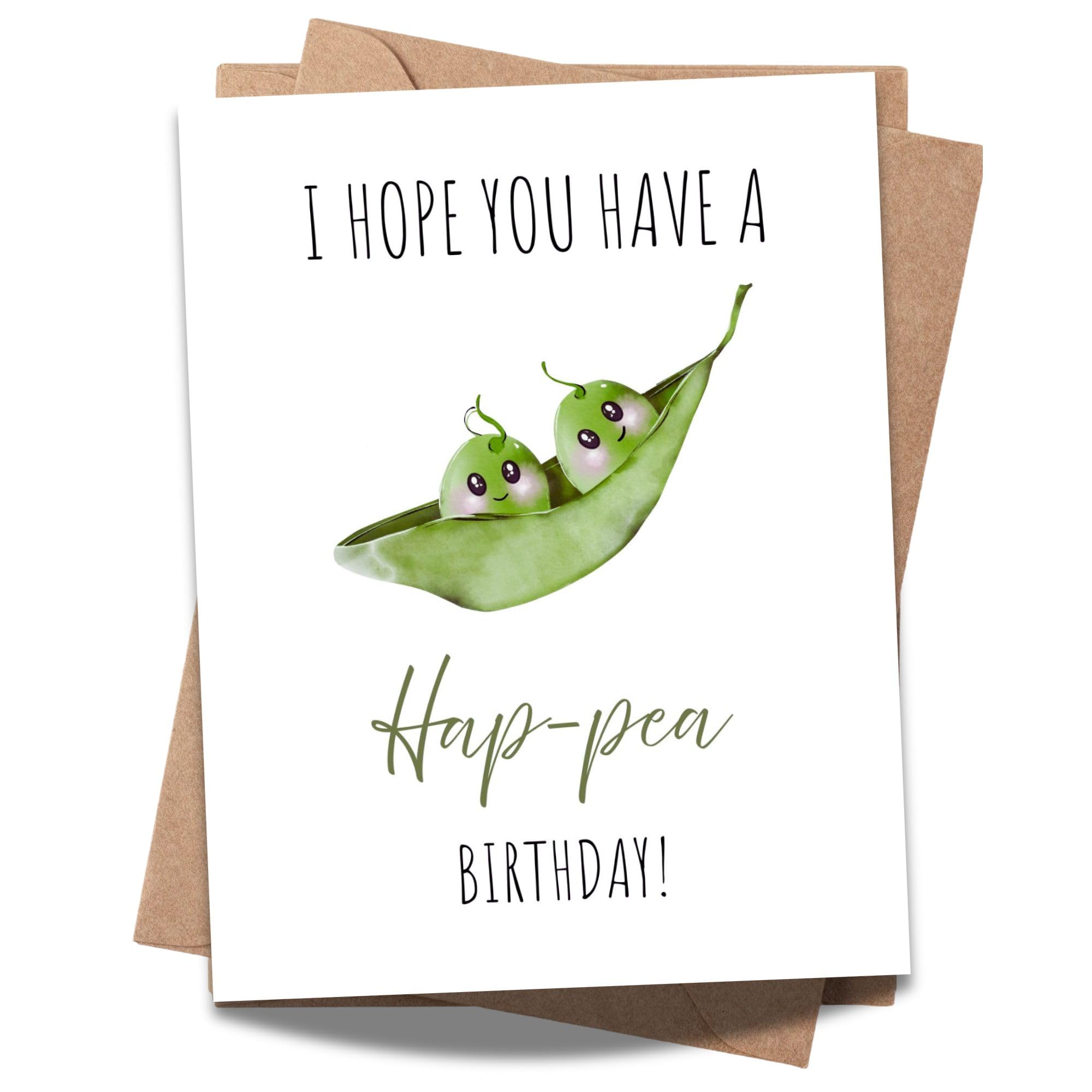 Funny Pea Pun Birthday Card – I Hope You Have a Hap-pea Birthday – Cute Greeting for Kids, Friends, Men, Women – Wholesome Humor – USA Handmade