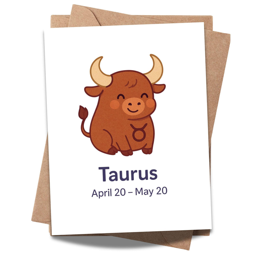 Taurus Zodiac Greeting Card – April 20 to May 20 – Handmade Astrology Birthday Card with Cute Bull Design – Blank Inside – 4.25 x 5.5” – Earth Sign Gift