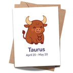 Taurus Zodiac Greeting Card – April 20 to May 20 – Handmade Astrology Birthday Card with Cute Bull Design – Blank Inside – 4.25 x 5.5” – Earth Sign Gift
