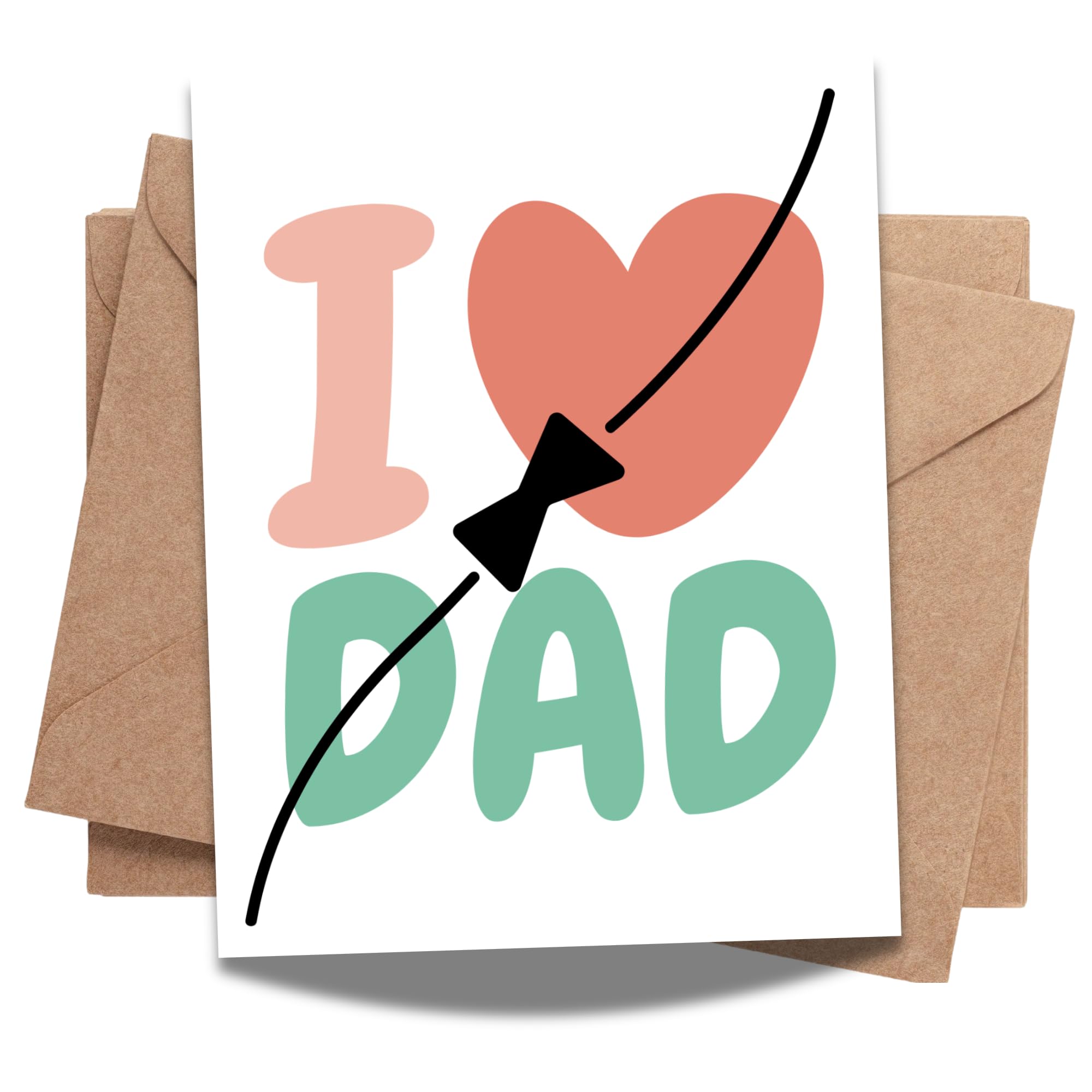 I Love Dad Greeting Card – Cute Father’s Day Card with Heart and Bow Tie Design – 4.25x5.5 inch – Blank Inside – Fun Gift for Dad from Kids or Adults