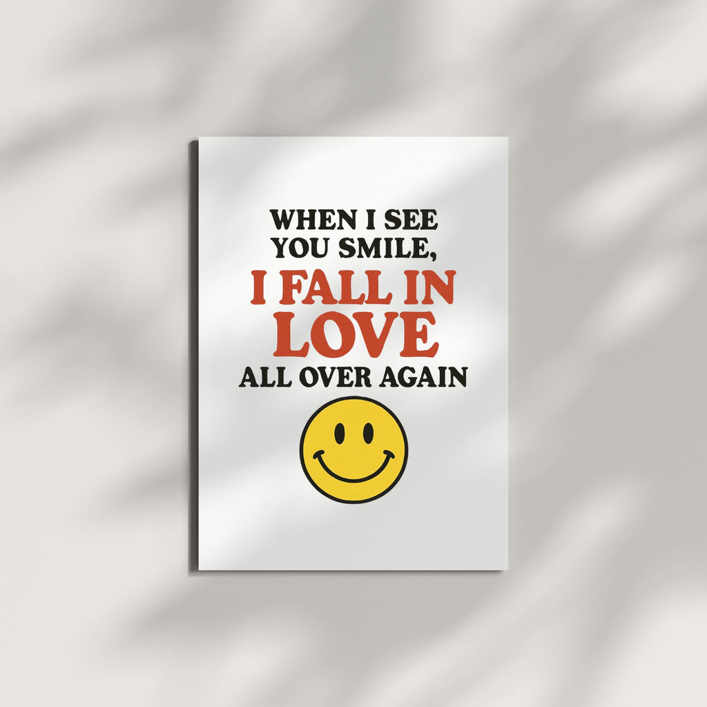 When I See You Smile, I Fall in Love All Over Again – Retro Love Greeting Card with Envelope – Cute, Nostalgic Gift for Him or Her – Blank Inside