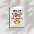 When I See You Smile, I Fall in Love All Over Again – Retro Love Greeting Card with Envelope – Cute, Nostalgic Gift for Him or Her – Blank Inside