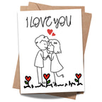 I Love You Cute Couple Greeting Card – Hand-Drawn Romantic Illustration – 4.25x5.5 inch – Blank Inside – Sweet Gift for Anniversary or Valentine’s Day